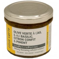 Olive verte à l'ail, au basilic citron confit et piment